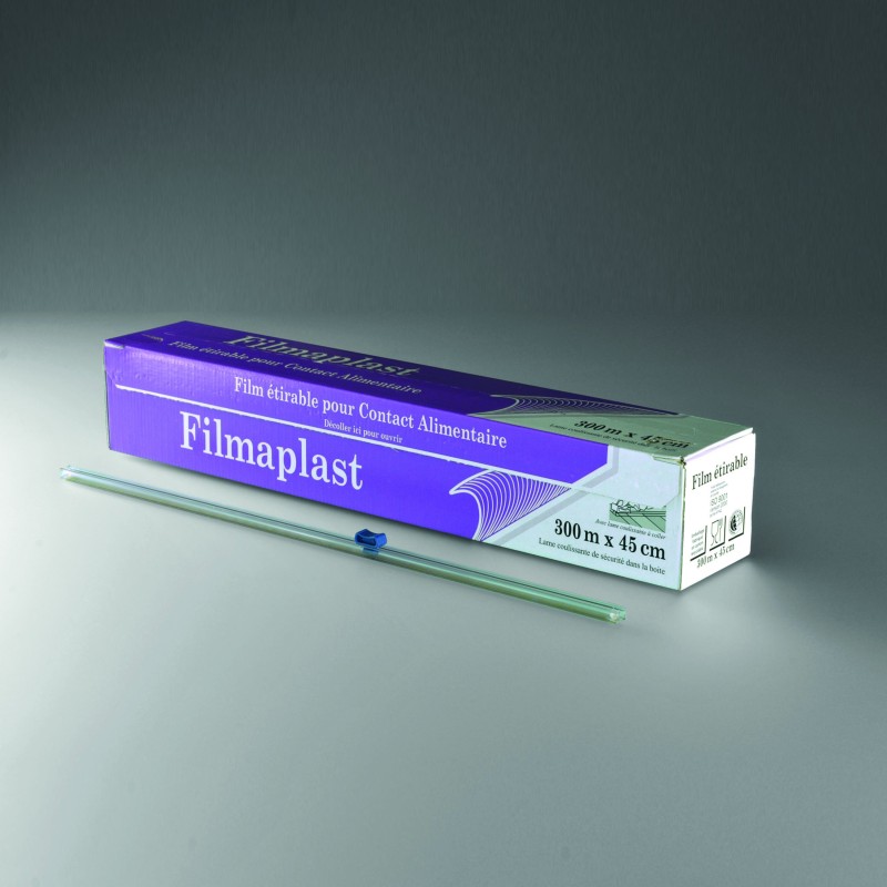 FILM ETIRABLE ALIMENTAIRE 7Mµ BOITE DISTRIBUTRICE AVEC ZIP 300MMX300M