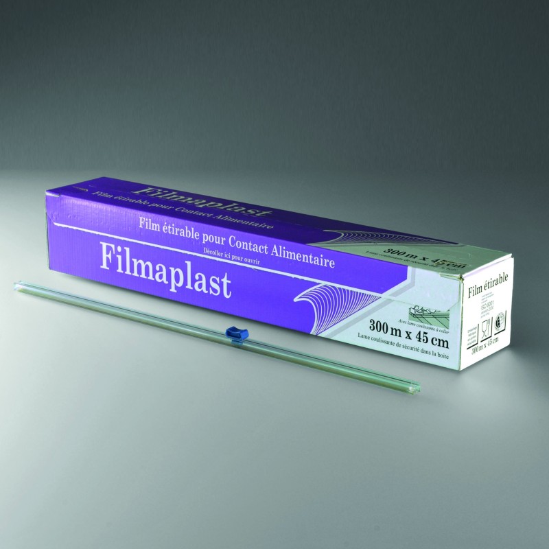 FILM ETIRABLE ALIMENTAIRE 7Mµ BOITE DISTRIBUTRICE AVEC ZIP 450MMX300M