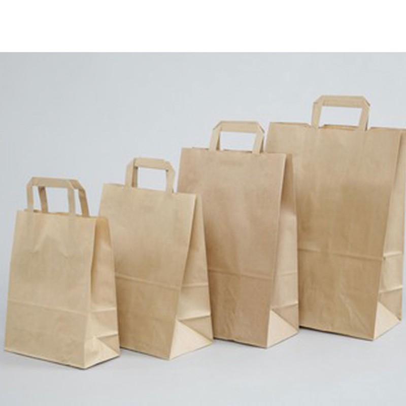 SAC CABAS KRAFT BRUN POIGNEE PLATE 26+14X30CM 70G ~250