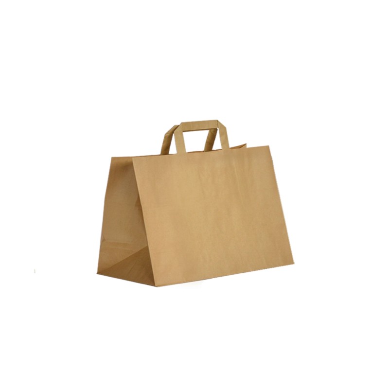 SAC CABAS KRAFT BRUN POIGNEE PLATE 32+22X24CM 70G ~250