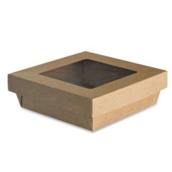 BOITE KRAY CARTON BRUN 400ML 85~95 H40MM + COUVERCLE A FENETRE ~25