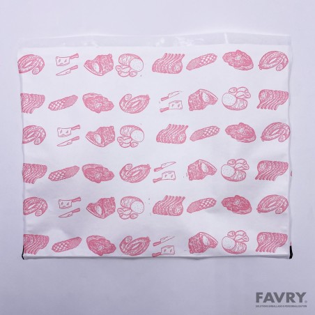 POCHETTE FERMETURE ADHESIVE 250X320MM BOUCHERIE-CHARCUTERIE + FACE TRANSP ~1000
