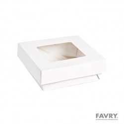 BOITE KRAY CARTON BLANC 350ML 115X115 H40MM + COUV. FENETRE ~250
