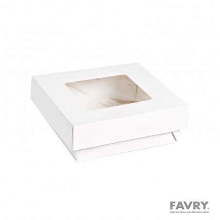 BOITE KRAY CARTON BLANC 350ML 115X115 H40MM + COUV. FENETRE ~250