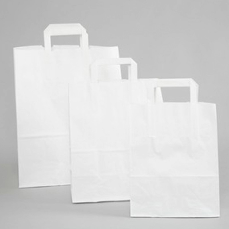 SAC CABAS KRAFT BLANC POIGNEE PLATE 22+10X28CM ~250